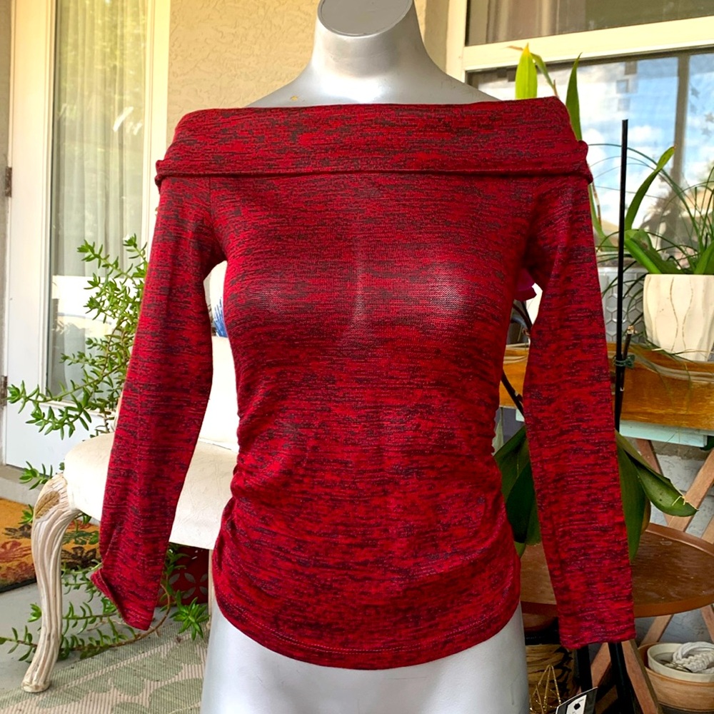 IZ BYER 91 Marled Lurex Sweater Knit Red M